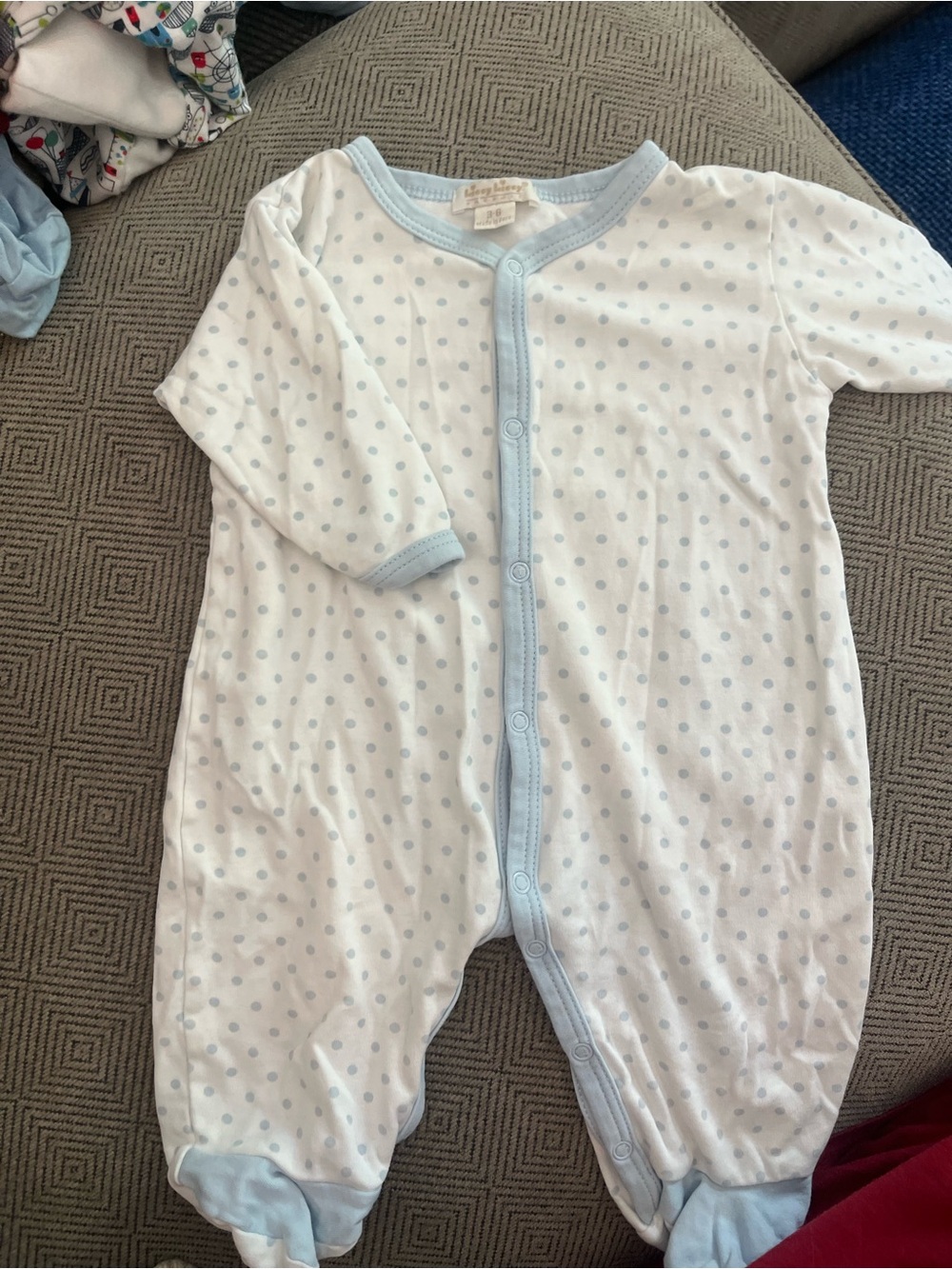 Kissy Kissy White Footed One-Piece with Light Blue Polka Dots